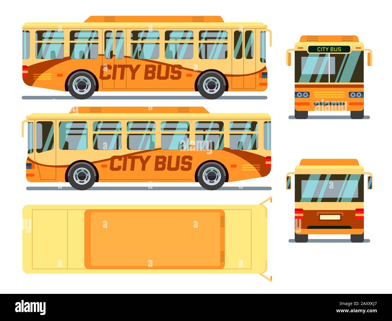 Autobus urbano in diverse posizioni. Autobus urbano, bus di trasporto, autobus pubblico. Illustrazione del vettore Illustrazione Vettoriale