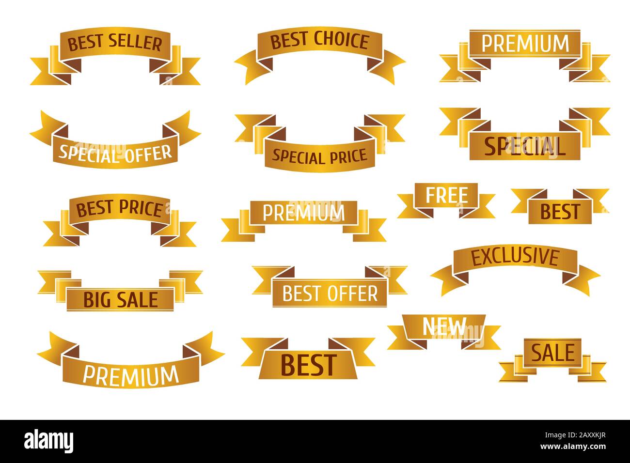 Set di banner vettoriali per vendite Gold Premium. Bandiera d'oro banner nastro e oro banner vendita nastro, vendita banner illustrazione Illustrazione Vettoriale