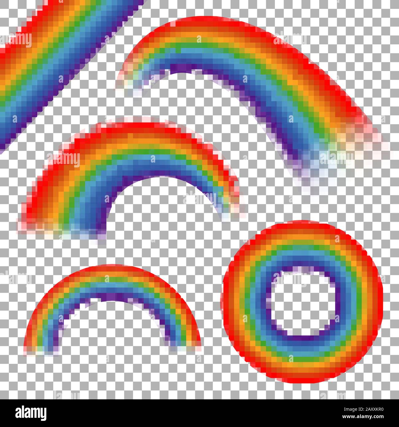 Vettore di arcobaleni impostato su sfondo trasparente plaid. Arcobaleno icona rotonda, arco decorativo arcobaleno, curva immagine arcobaleno Illustrazione Vettoriale