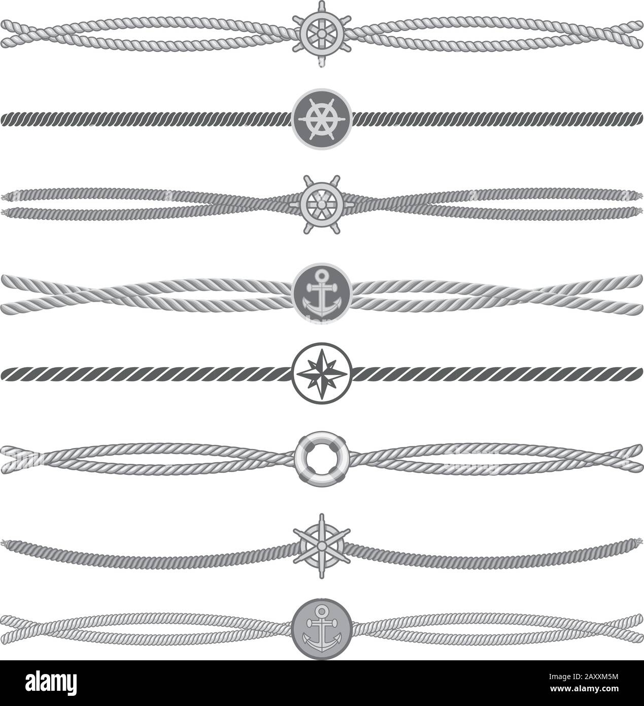 Corde marine divisori vettoriali e bordi. Divisore di corda, linea di corda marina, illustrazione di divisori di corda Illustrazione Vettoriale