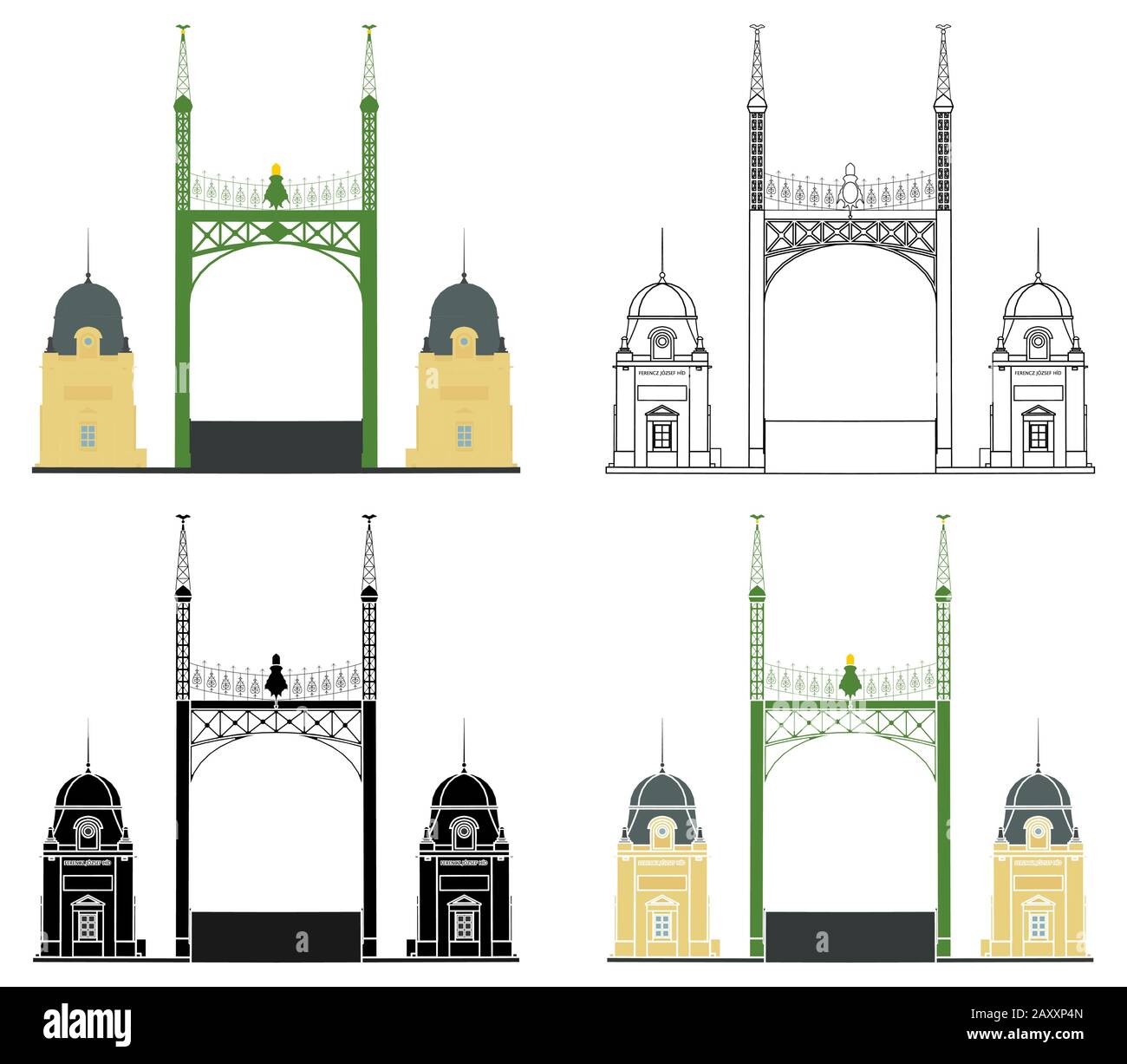 Ponte della libertà a Budapest, vista d'ingresso Illustrazione Vettoriale