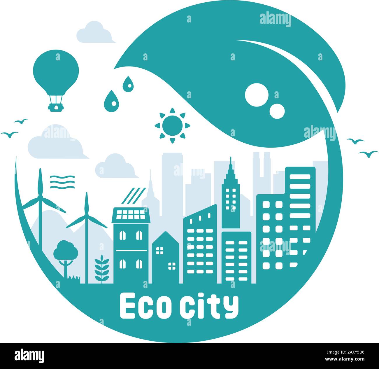 Blu eco città vettore illustrazione ( ecologia concetto , conservazione della natura ) Illustrazione Vettoriale