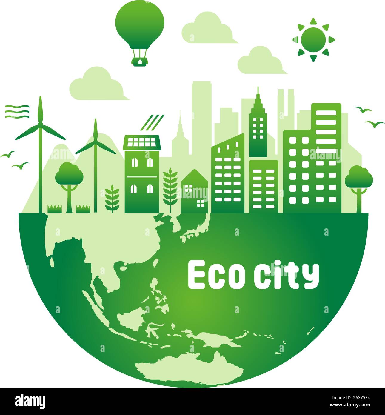 Green eco città vettore illustrazione ( ecologia concetto , conservazione della natura ) Illustrazione Vettoriale