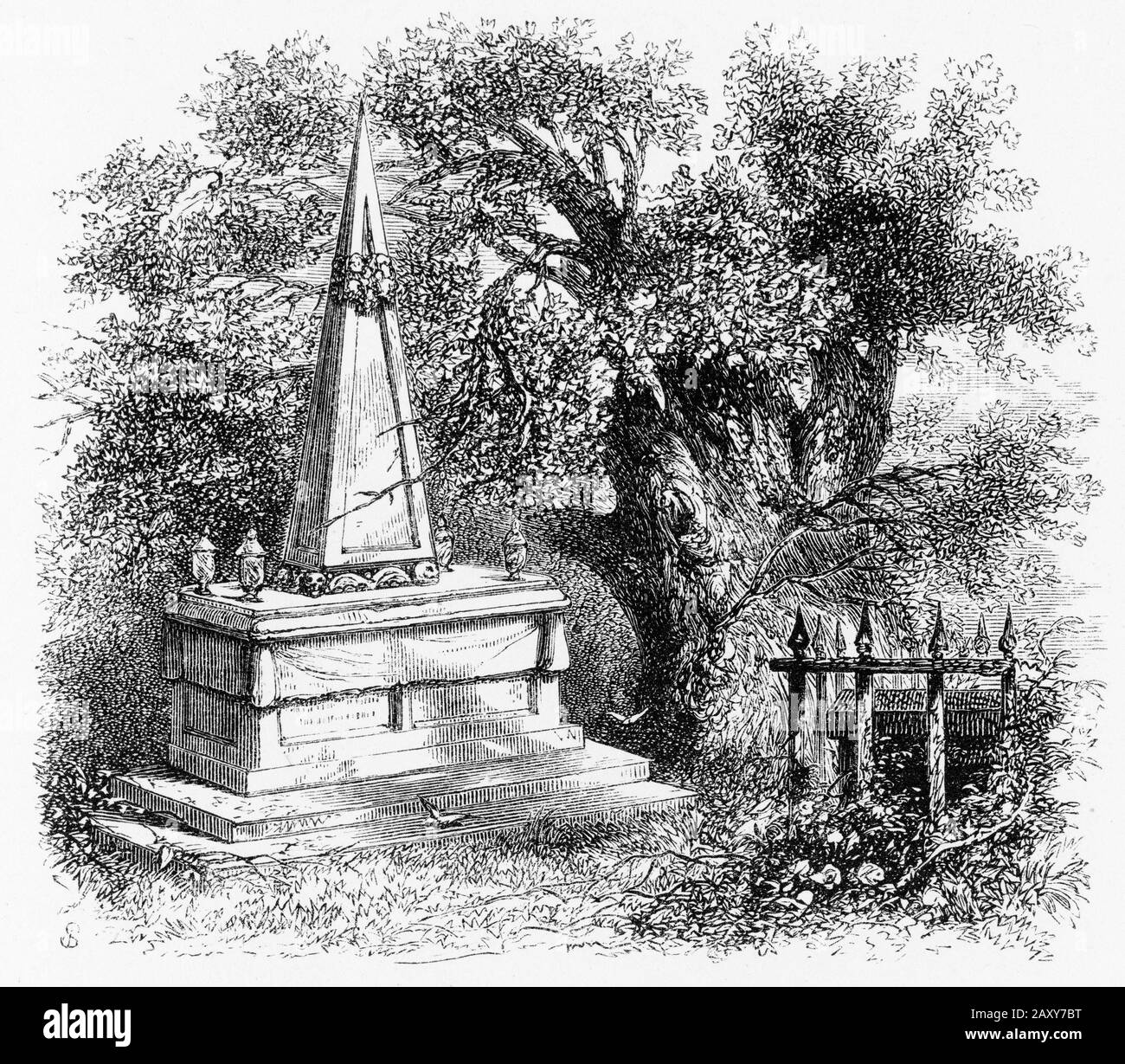 Incisione di un monumento a Edmund Waller (1606-1687), politico e poeta inglese che si sedette nella Camera dei Comuni in vari momenti tra il 1624 e il 1679 Foto Stock