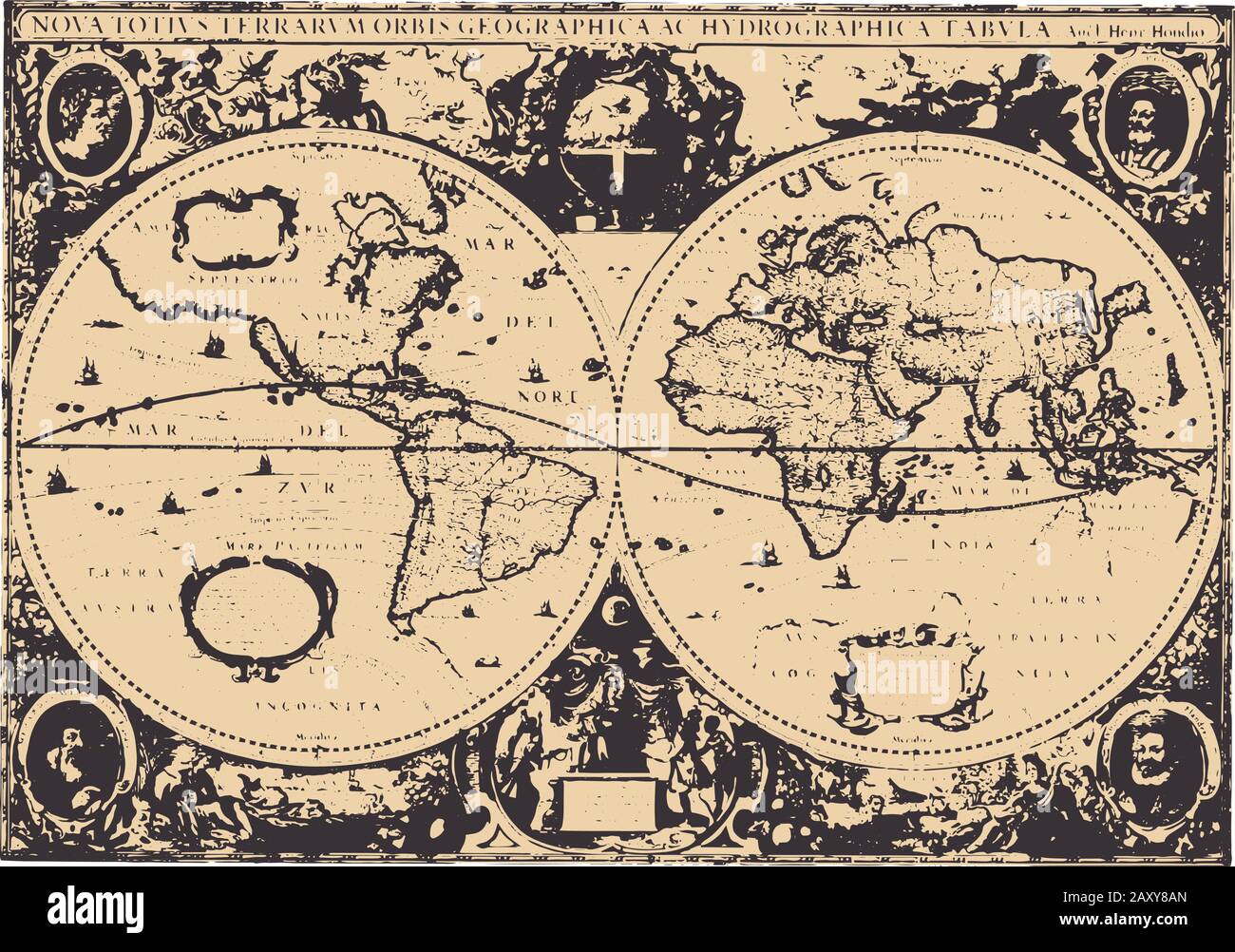 Illustrazione del vettore della mappa dei primi tempi Illustrazione Vettoriale