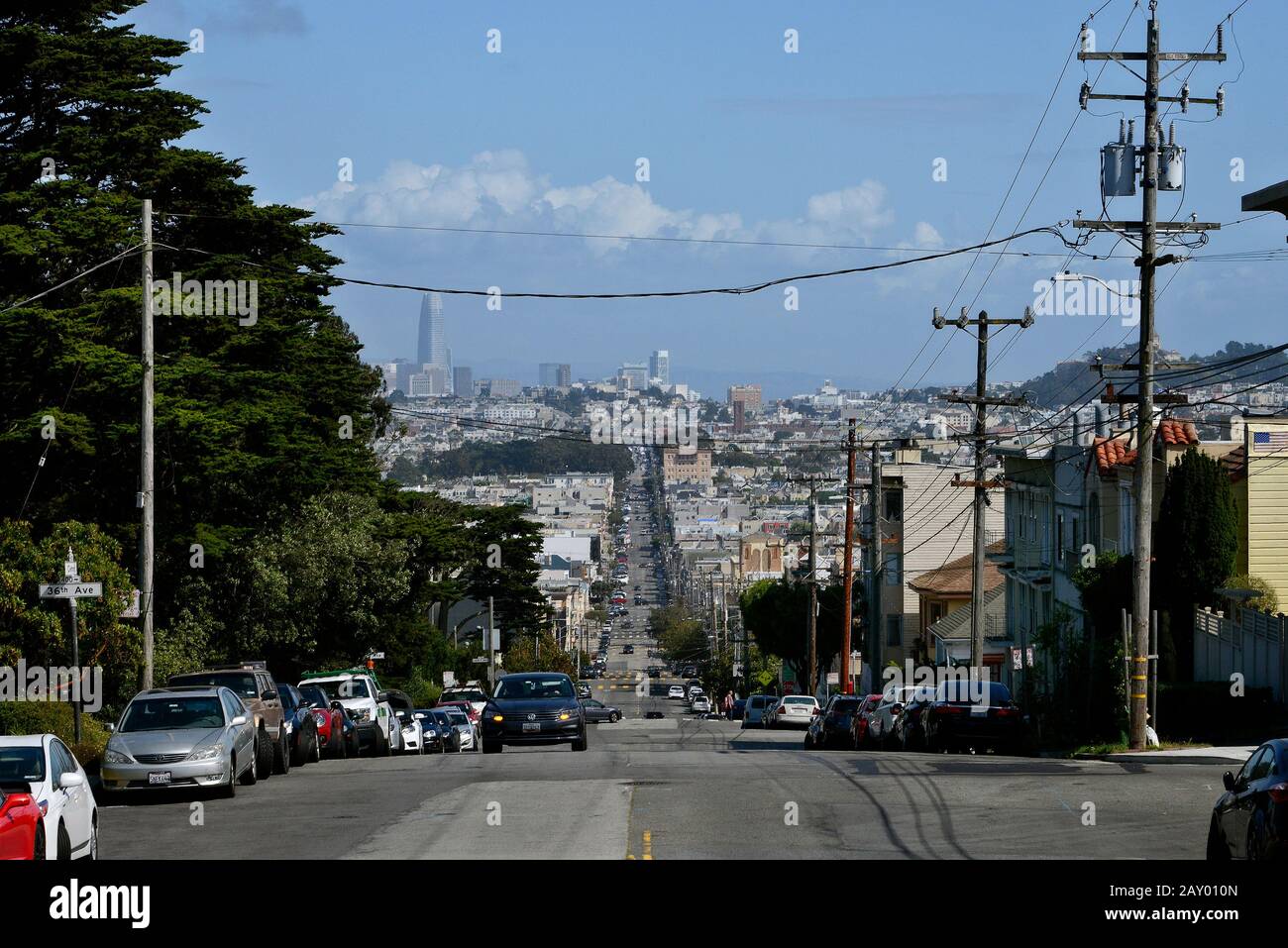 Vista da Seal Rock Drive nel quartiere Vista del Mar verso il centro di San Francisco, California, Stati Uniti Foto Stock