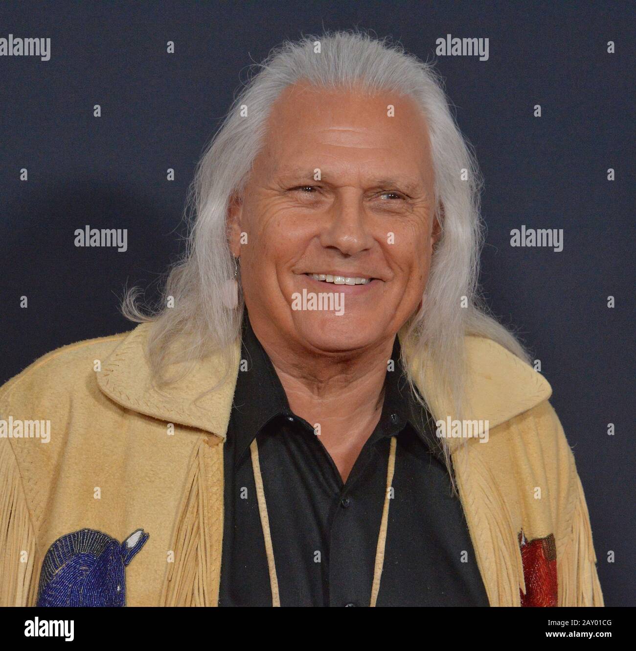 Los Angeles, Stati Uniti. 13th Feb, 2020. Michael Horse, membro del cast, partecipa alla prima rappresentazione del film d'avventura "The Call of the Wild" presso l'El Capitan Theatre nella sezione di Hollywood di Los Angeles giovedì 13 febbraio 2020. Trama: Buck, un cane di grande cuore la cui blissful vita domestica è capovolta quando è improvvisamente sradicato dalla sua casa della California e trasportato ai wilds del CanadianYukon durante la corsa dell'oro della 1890s. Foto di Jim Ruymen/UPI Credit: UPI/Alamy Live News Foto Stock