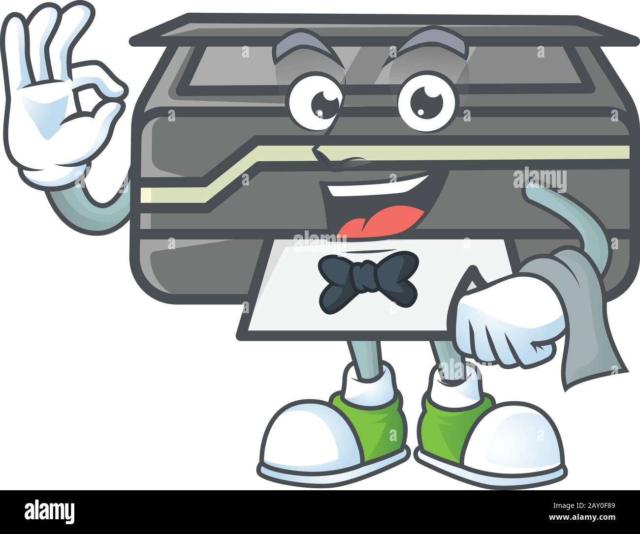 Una mascotte cartoon stampante che funziona come Cameriere Illustrazione Vettoriale
