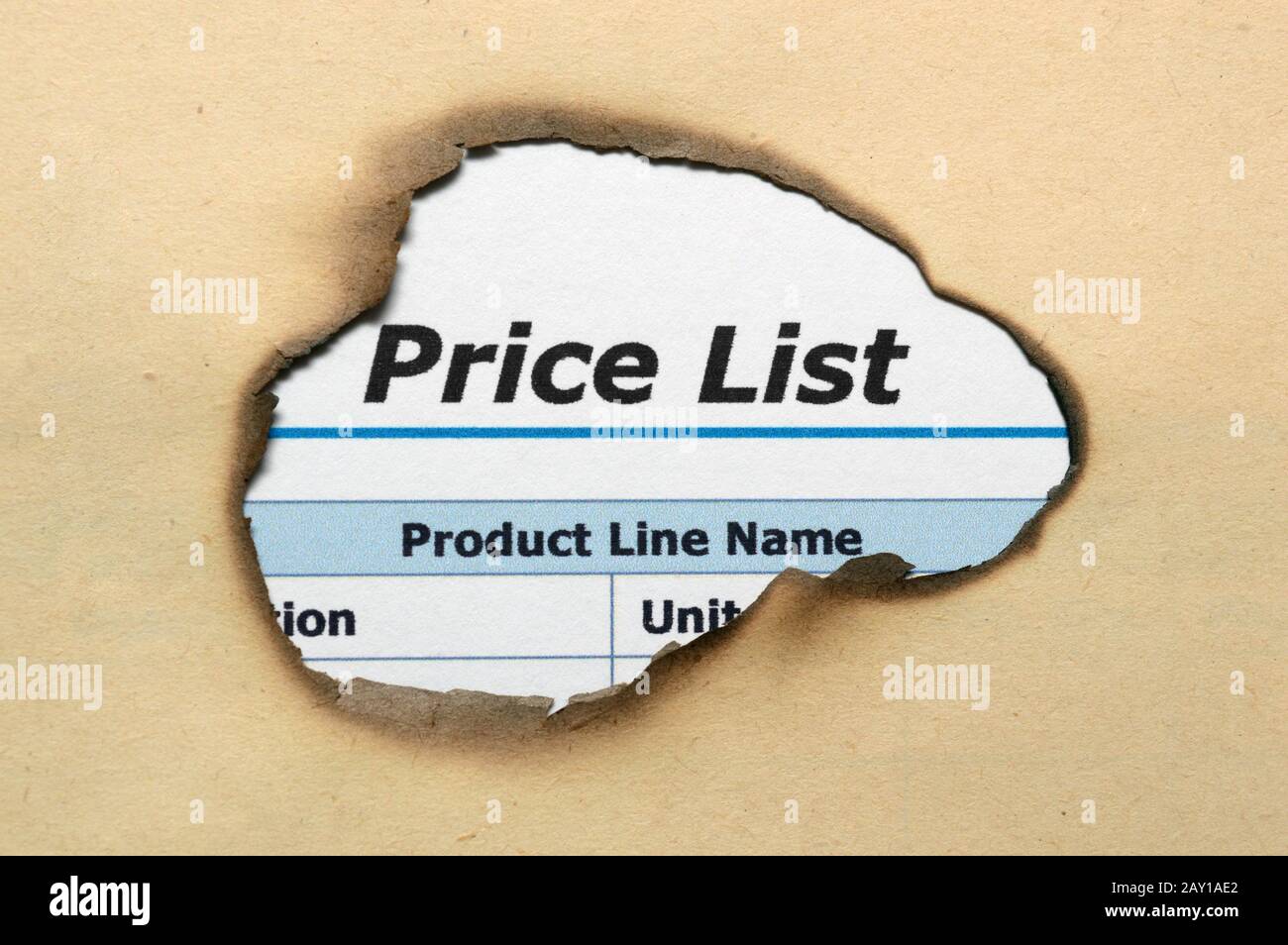 Listino prezzi su foro carta Foto Stock