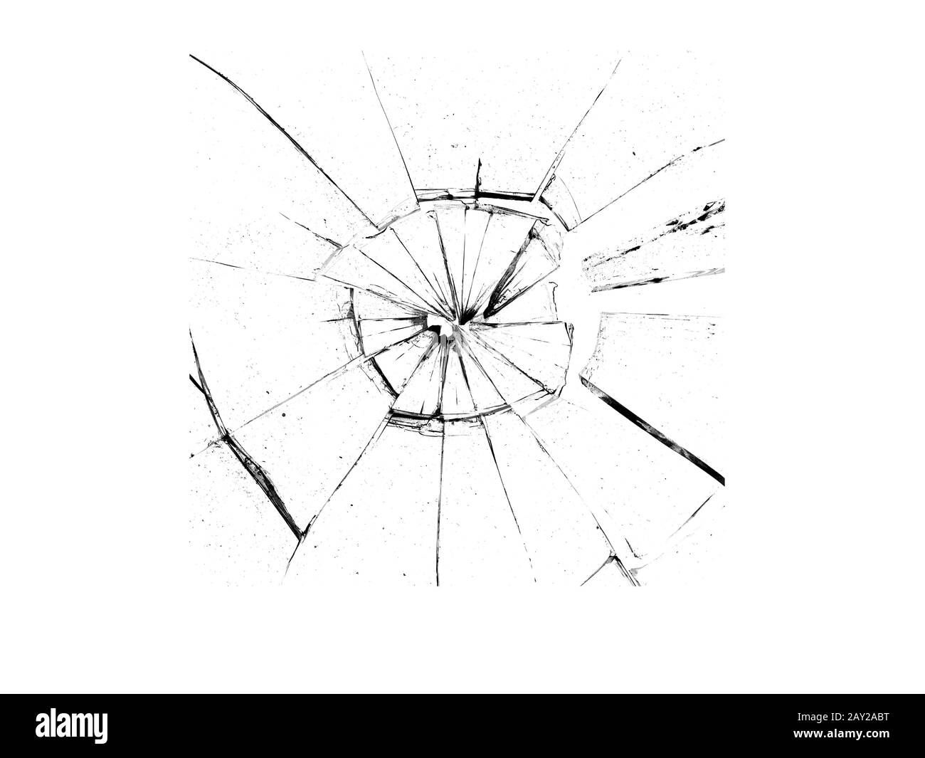 Dirk nel vetro. Vetro rotto su uno sfondo bianco, texture sfondo disegno oggetto Foto Stock