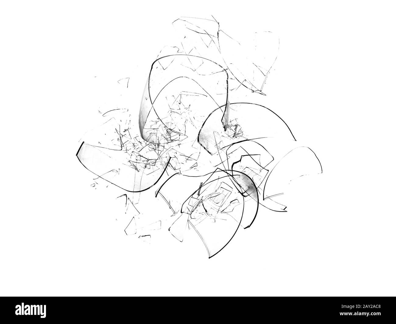 Bicchieri di vetro Rotto vetro su sfondo bianco, texture sfondo disegno oggetto Foto Stock