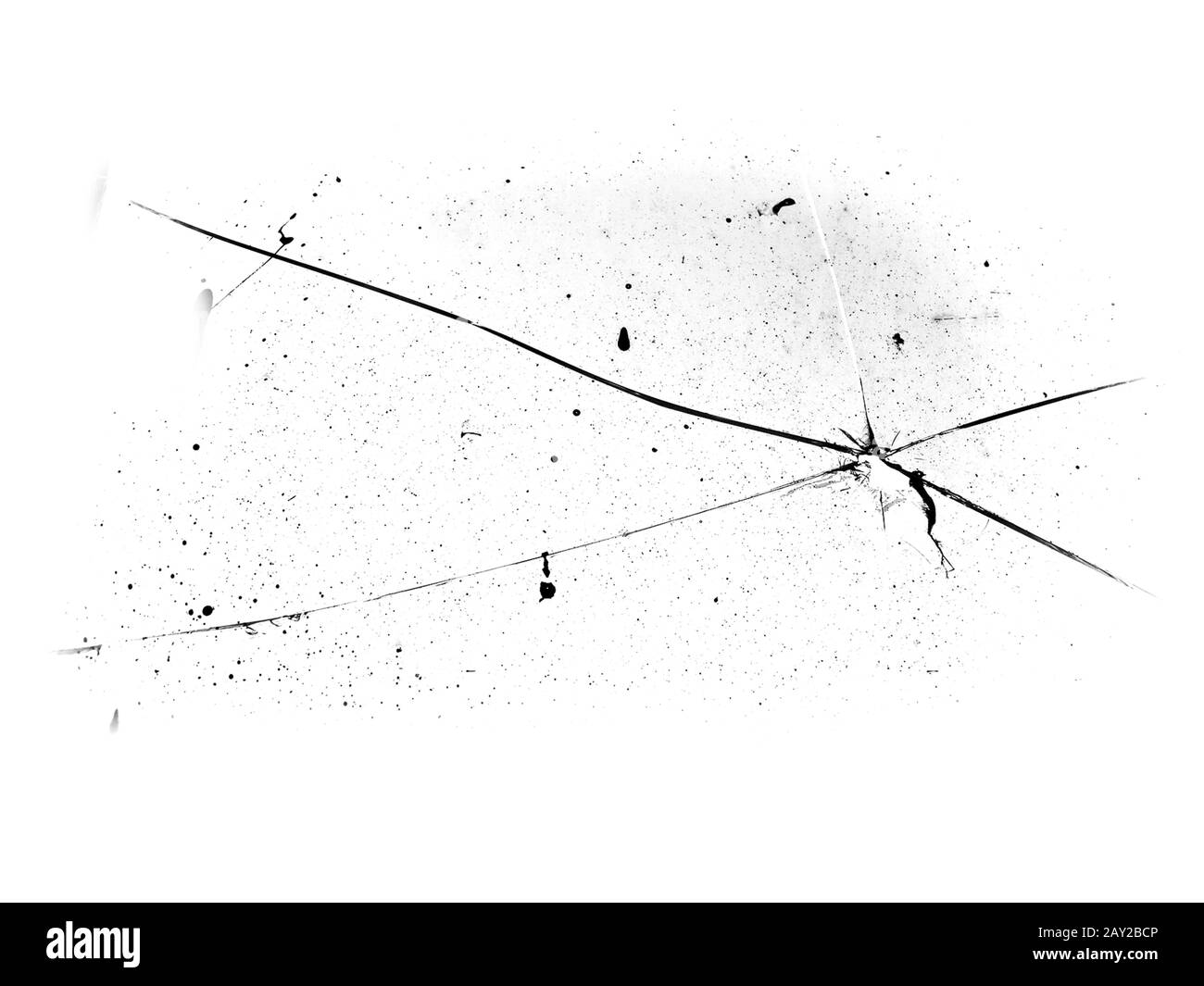 Incrinature nel vetro. Vetro rotto su uno sfondo bianco, texture sfondo disegno oggetto Foto Stock