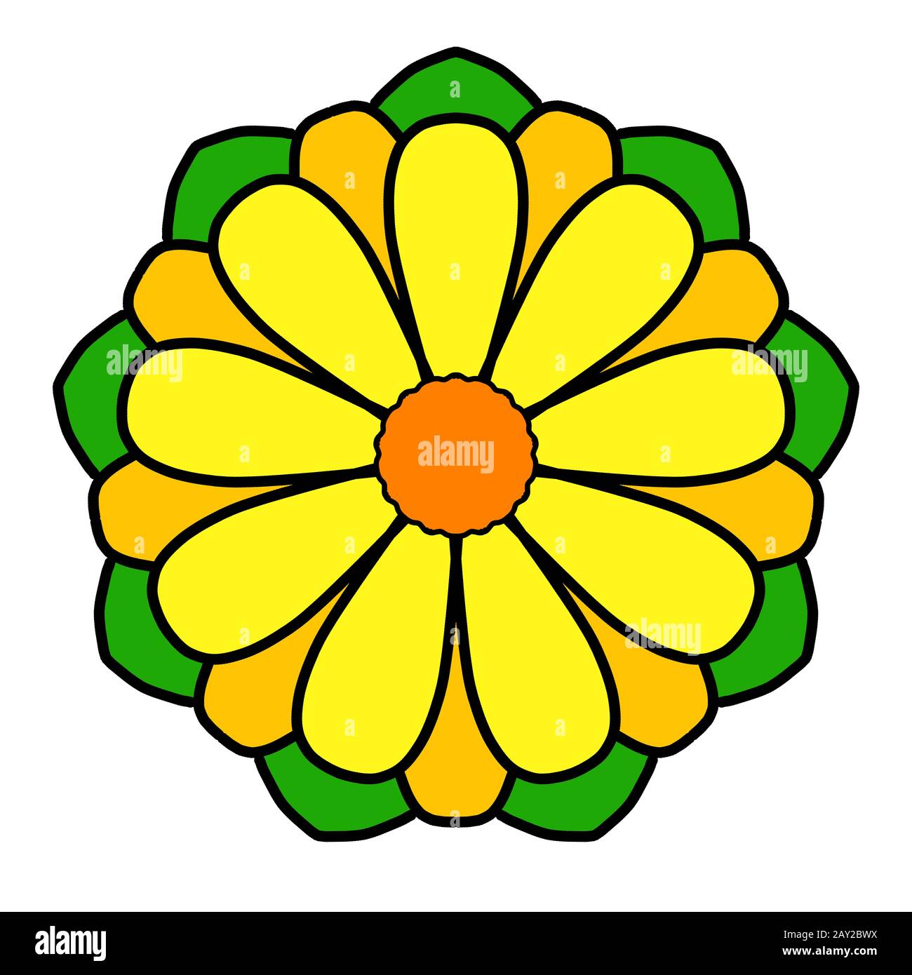 Mandala, fiore simmetrico di colore rotondo sullo sfondo bianco. Foto Stock