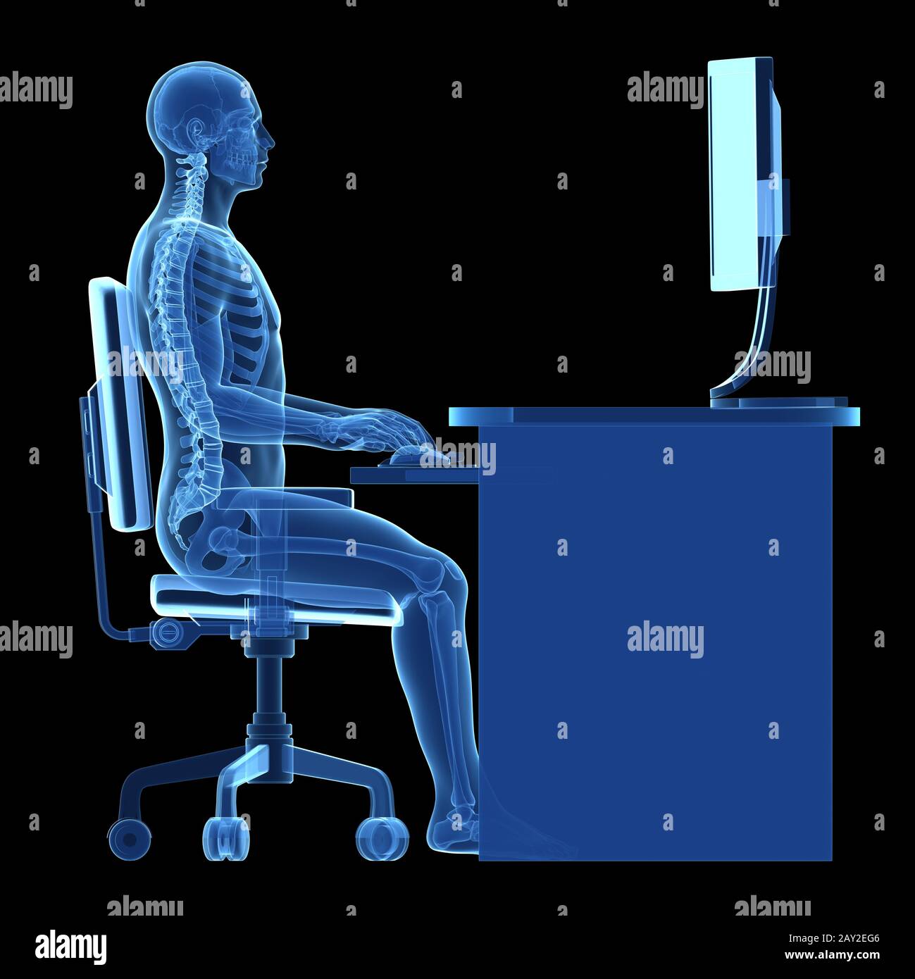 Rendering 3d Illustrazione medica - corretta postura di seduta Foto Stock