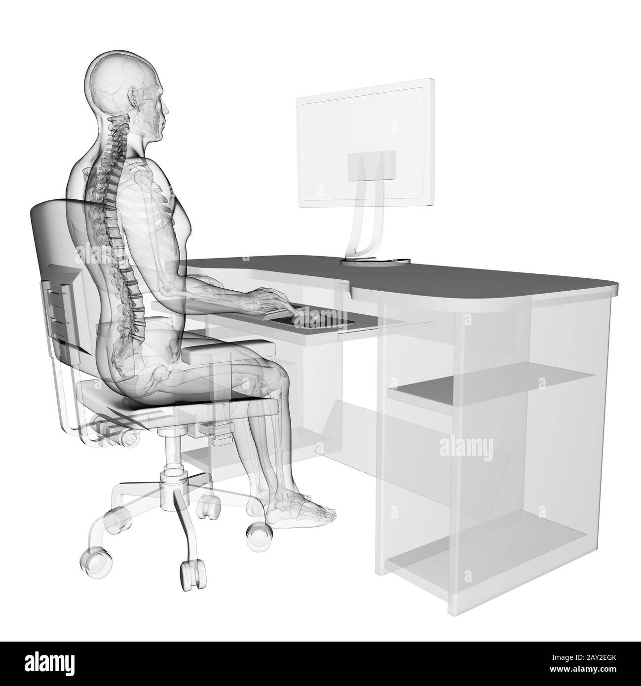 Rendering 3d Illustrazione medica - corretta postura di seduta Foto Stock