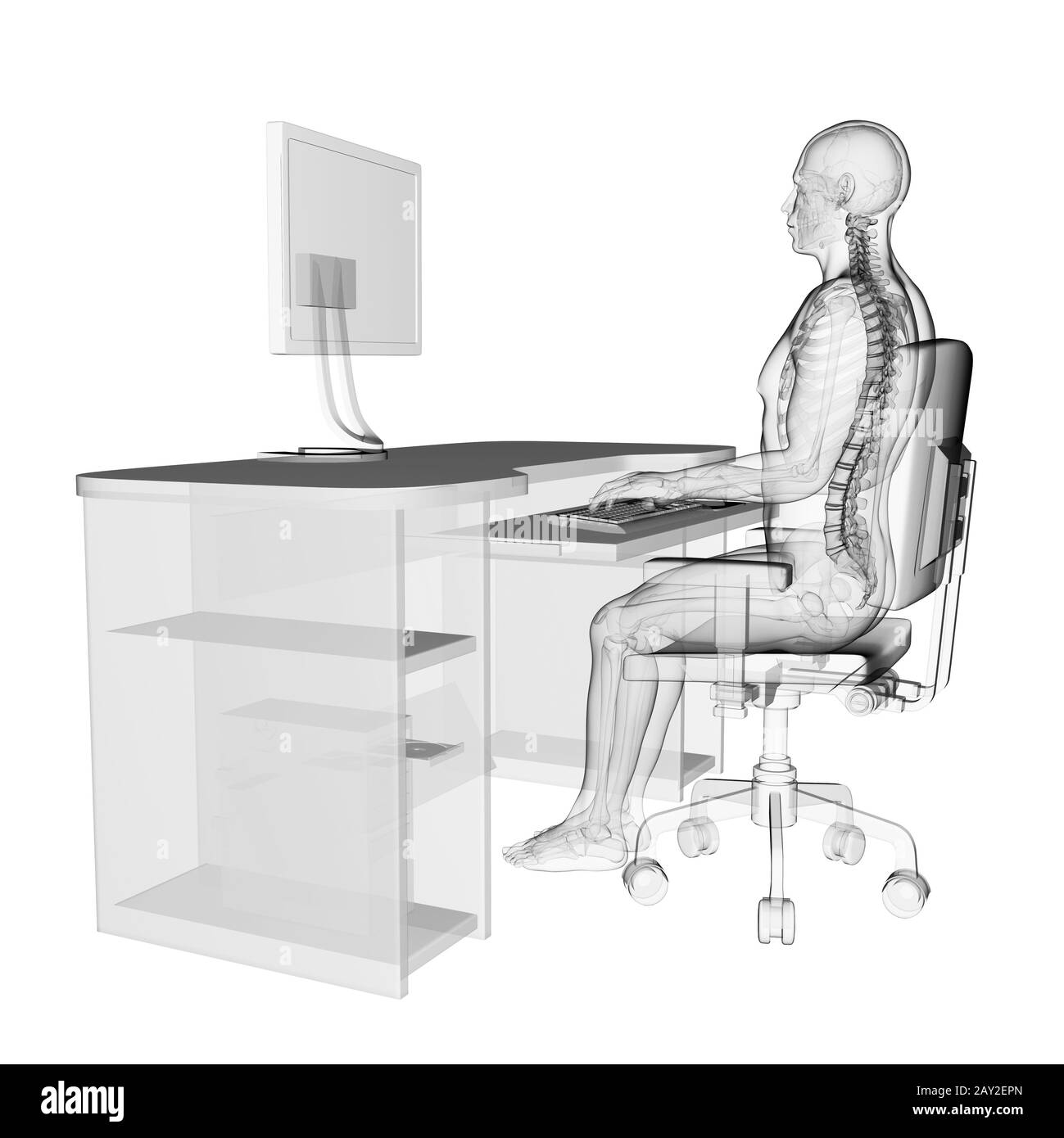 Rendering 3d Illustrazione medica - corretta postura di seduta Foto Stock