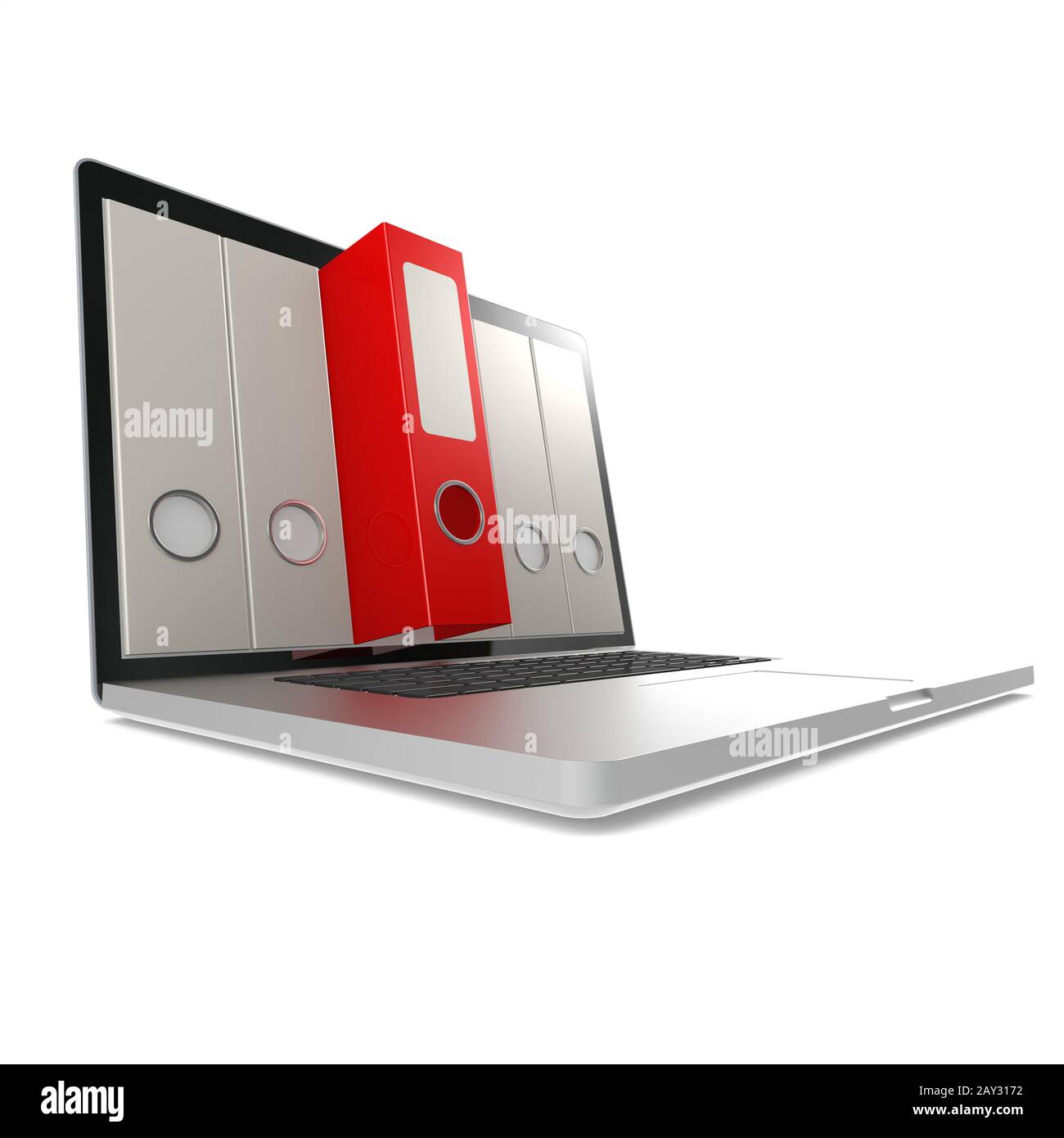 Computer portatile con la cartella rossa Foto Stock