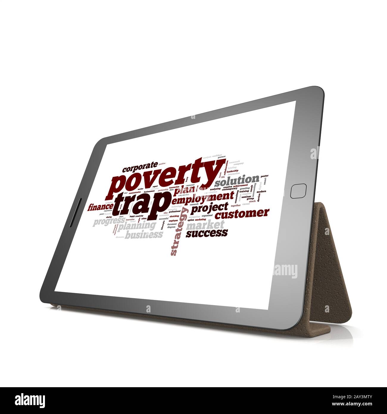 La povertà intrappola la nuvola di parole sul tablet Foto Stock