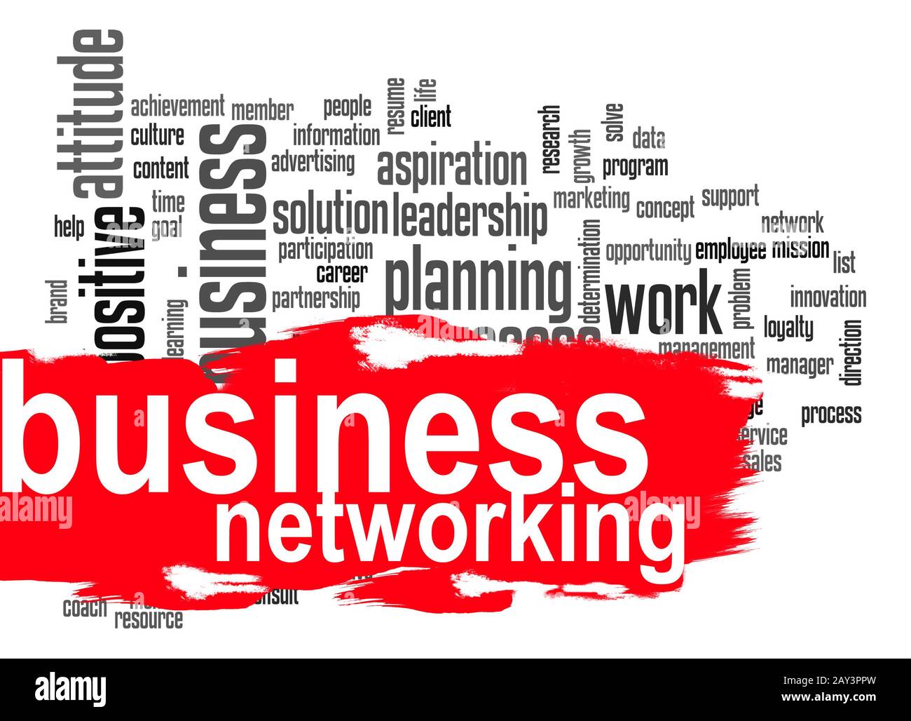 Business networking word cloud con banner rosso Foto Stock