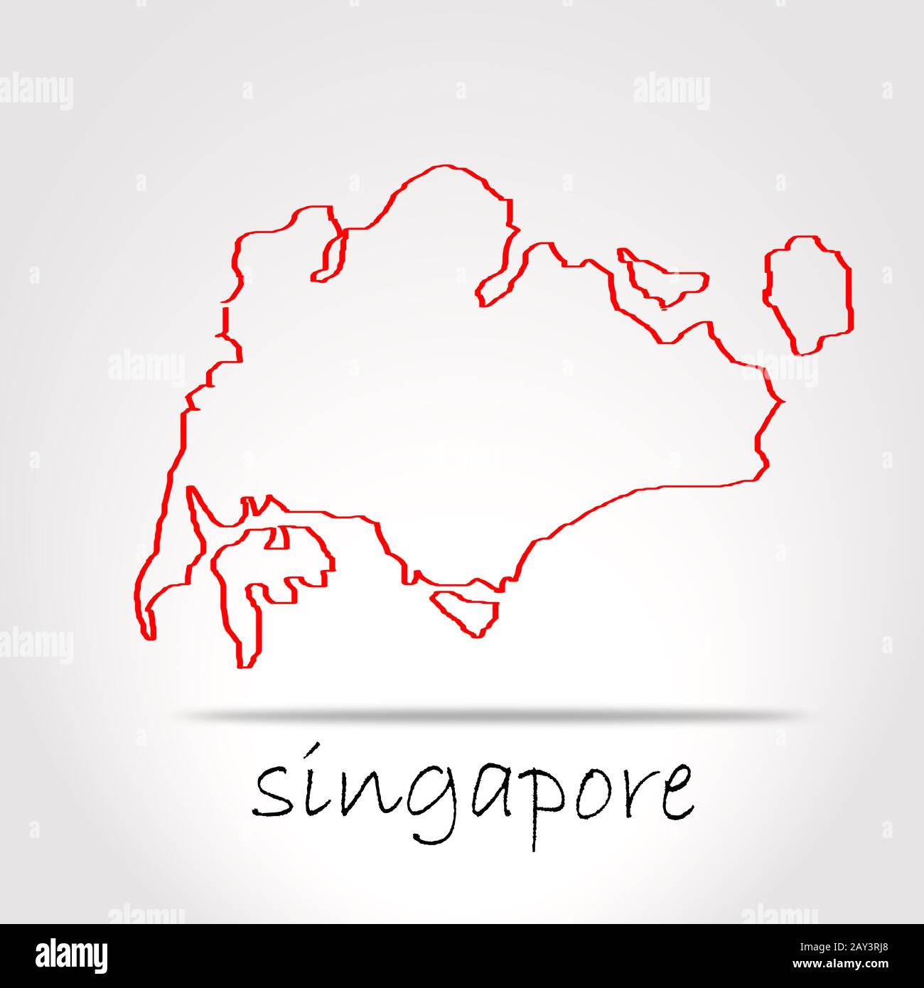 Schizzo mappa dettagliata di Singapore in rosso Foto Stock