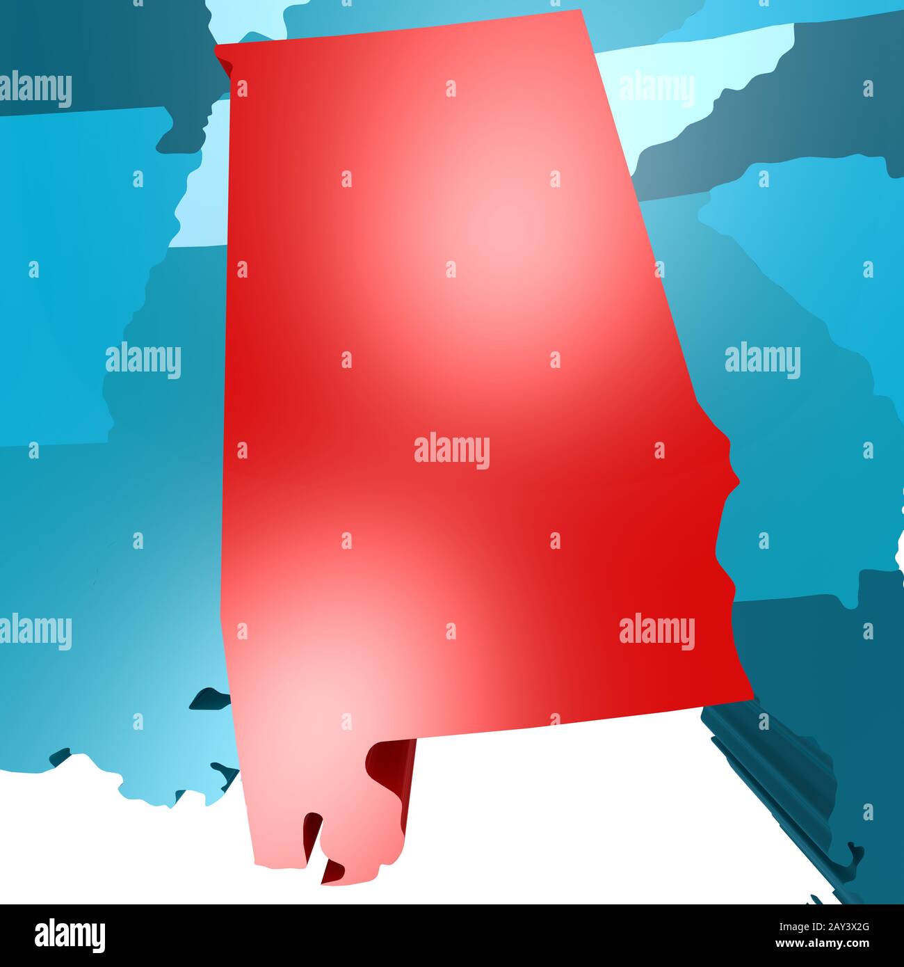 Mappa dell'Alabama sulla mappa blu degli Stati Uniti Foto Stock