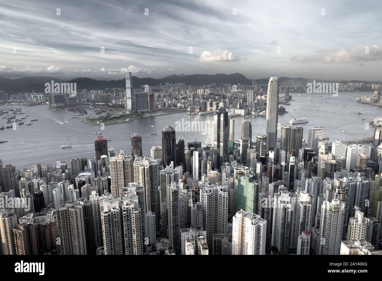 Della città di Hong Kong in saturazione bassa Foto Stock