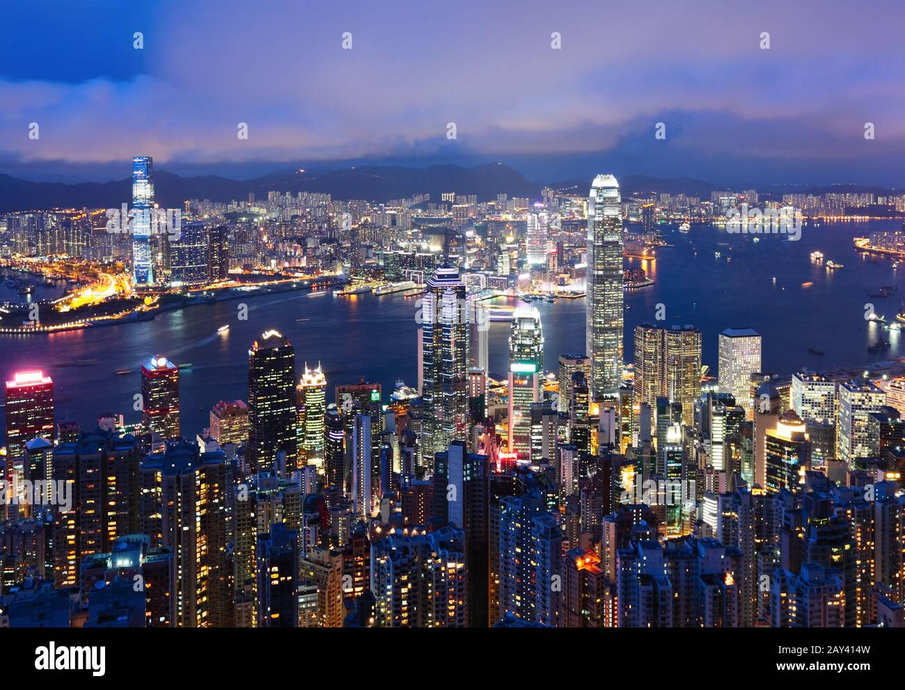 Di Hong Kong di notte Foto Stock