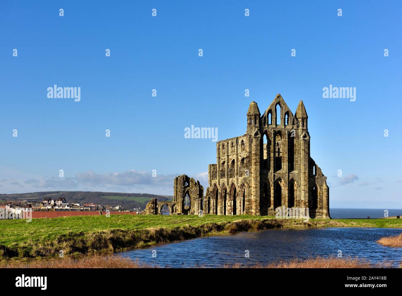 Whitby Abbey Ruin, North Yorkshire, Inghilterra, Regno Unito Foto Stock