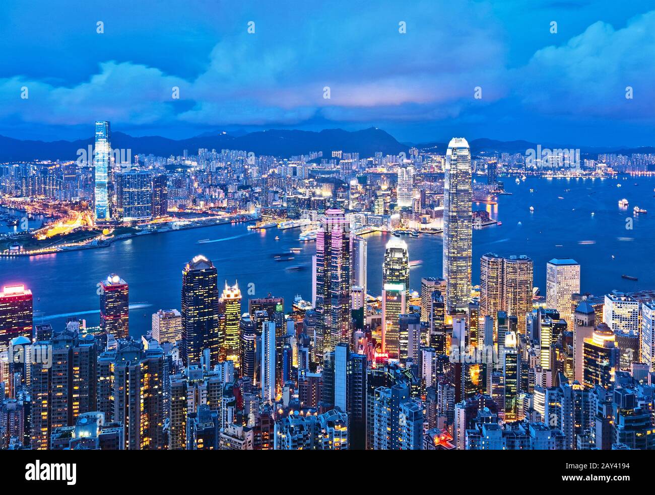Di Hong Kong di notte Foto Stock