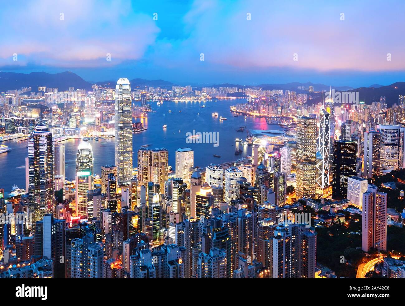 Di Hong Kong di notte Foto Stock