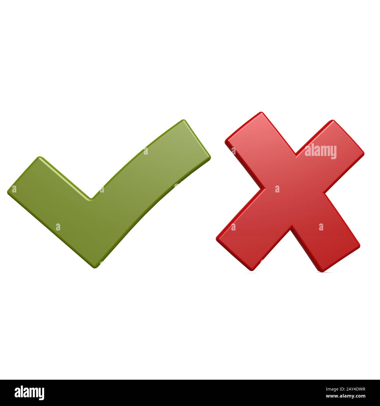 Croce rossa e segno di spunta verde Foto Stock