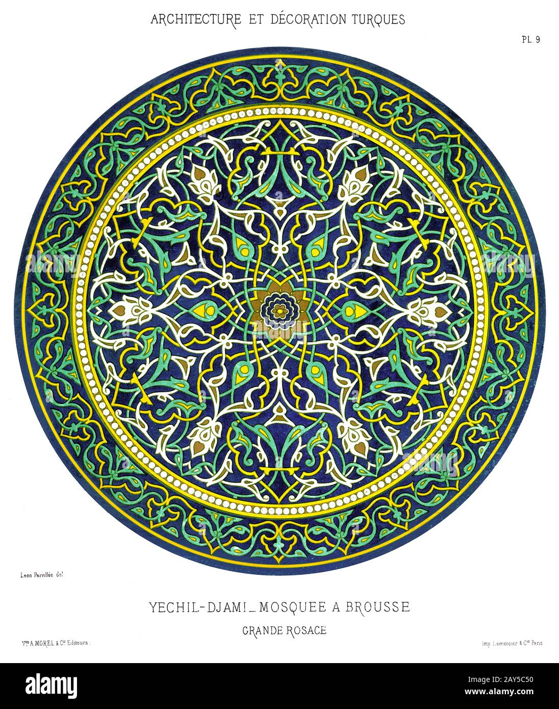 Turchia, Bursa, Moschea Verde, grande finestra di rosa, rivestimento delle parti di muro, da decorazione turca 1874 Foto Stock