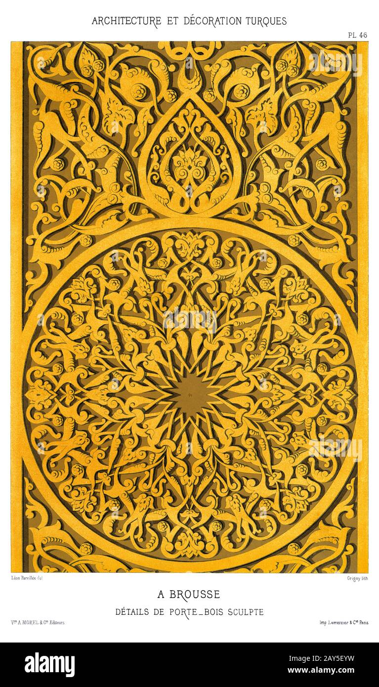 Turchia, Bursa, dettagli porta, scultura in legno, decorazione turca 1874 Foto Stock