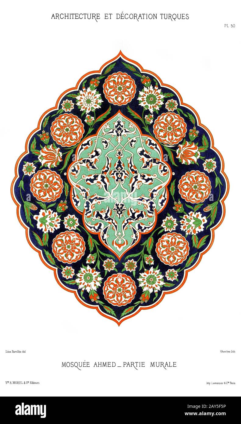 Turchia, Istambul, Moschea Blu, sezione muro, di decorazione turca 1874 Foto Stock
