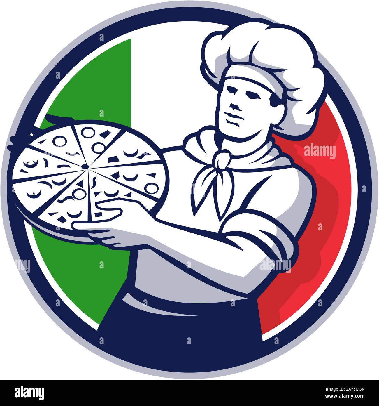 Pizzaiolo Azienda Pizza Italia bandiera cerchio retrò Foto Stock