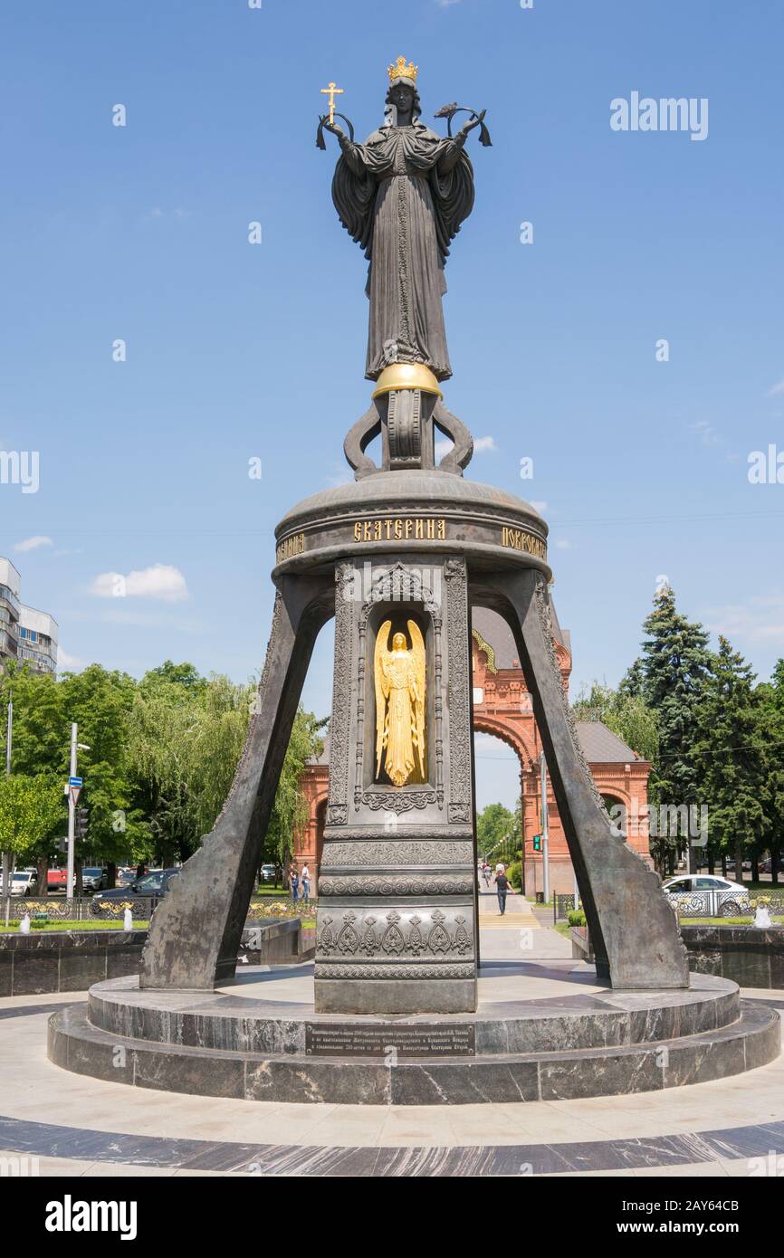 Krasnodar, Russia - 22 Maggio 2016: vista del monumento a Santa Caterina patrona a Krasnodar, in onore della 280th anniversar Foto Stock
