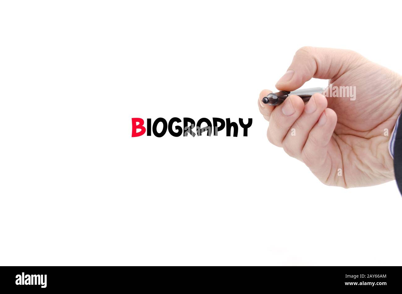 Concetto di testo della biografia Foto Stock