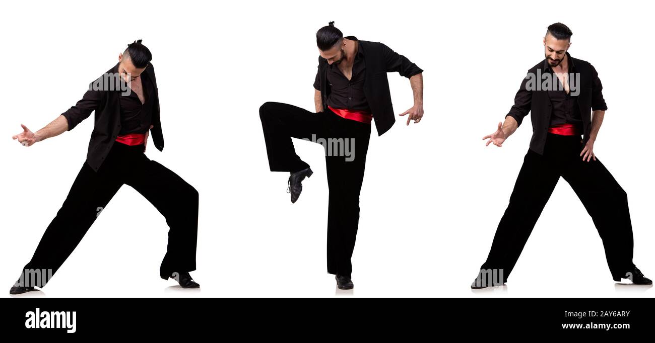 Spanish dancer in pose diverse su bianco Foto Stock