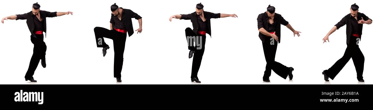 Spanish dancer in pose diverse su bianco Foto Stock
