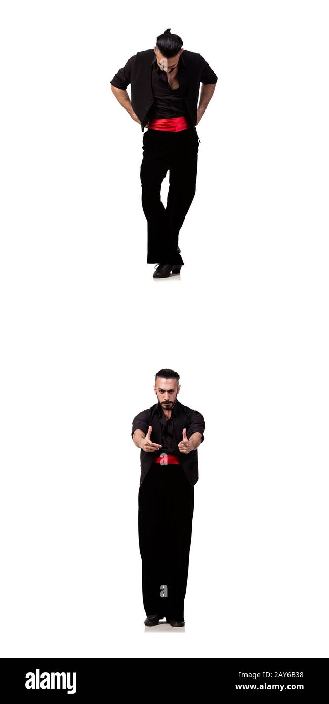 Spanish dancer in pose diverse su bianco Foto Stock