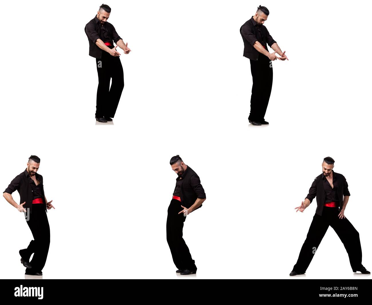 Spanish dancer in pose diverse su bianco Foto Stock