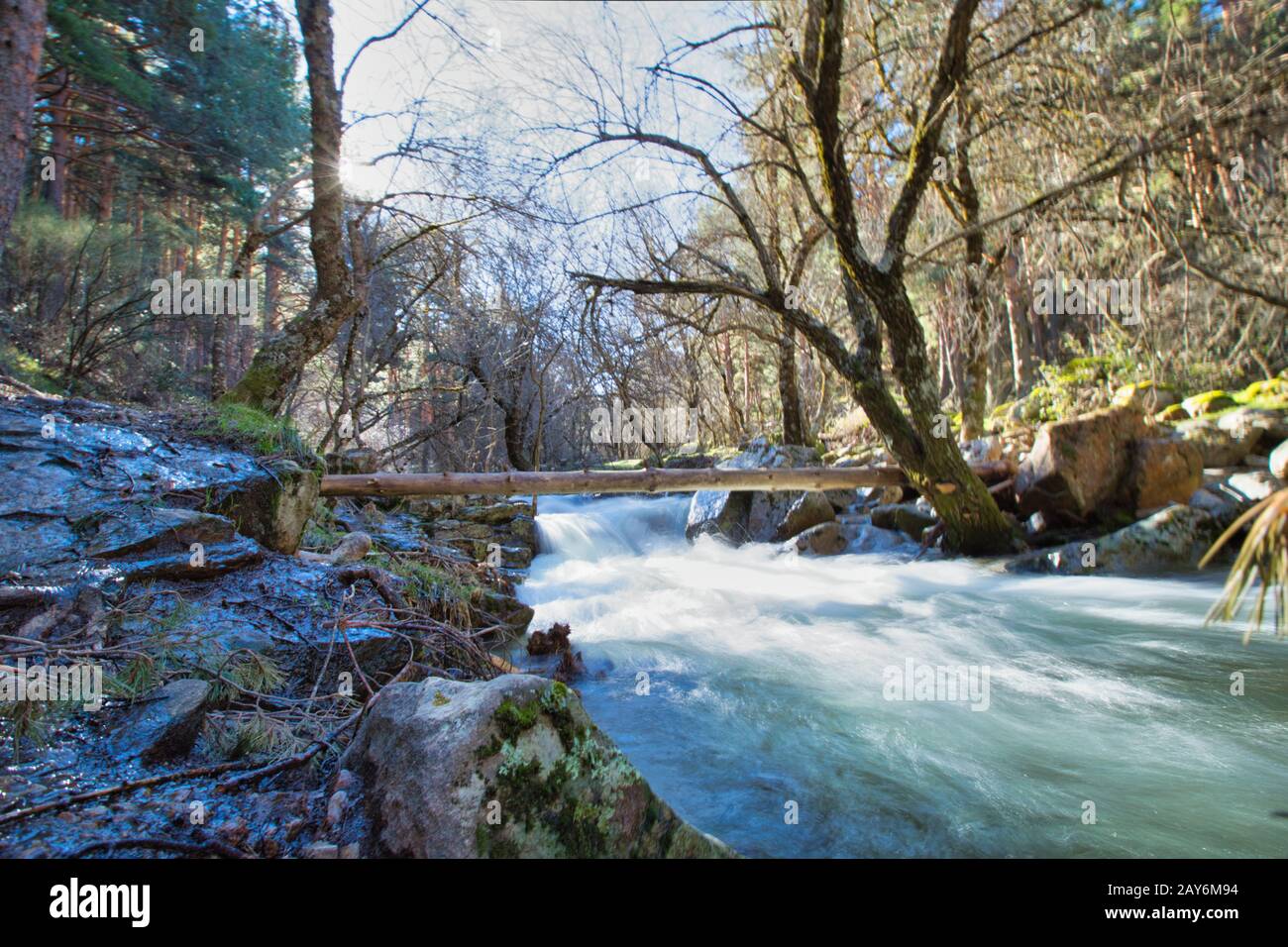 Valle de Loyoza en el Parque Nacional de Guadarrama. Cascada del Purgatorio. Madrid España Foto Stock