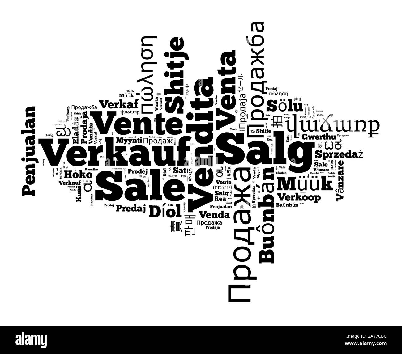Word in vendita in diverse lingue Foto Stock