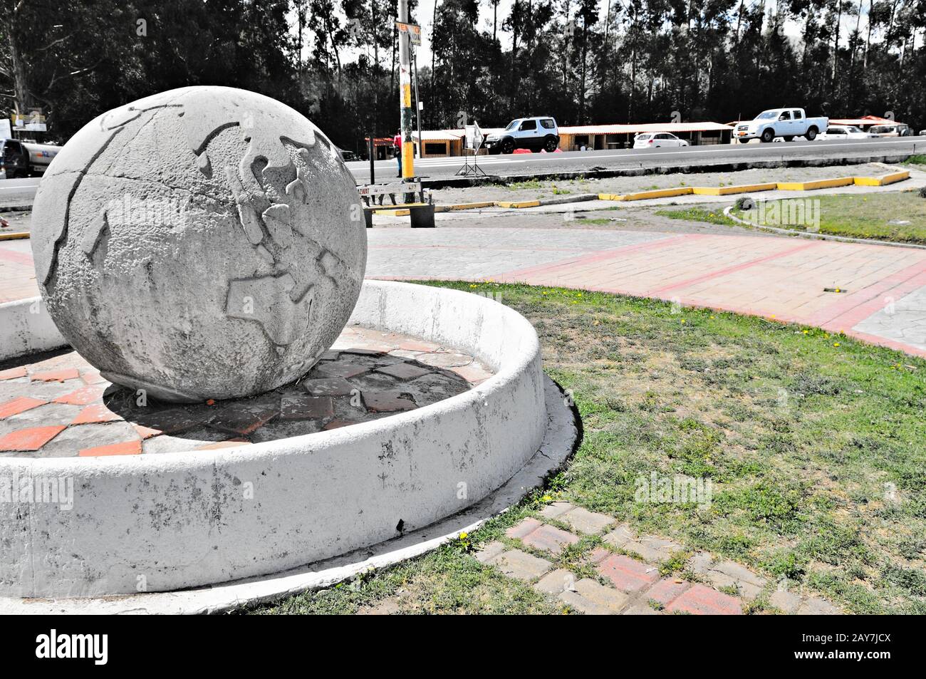 La Bola de Guachala, linea equatoriale Carr 35 Panamericana Ecuador Foto Stock