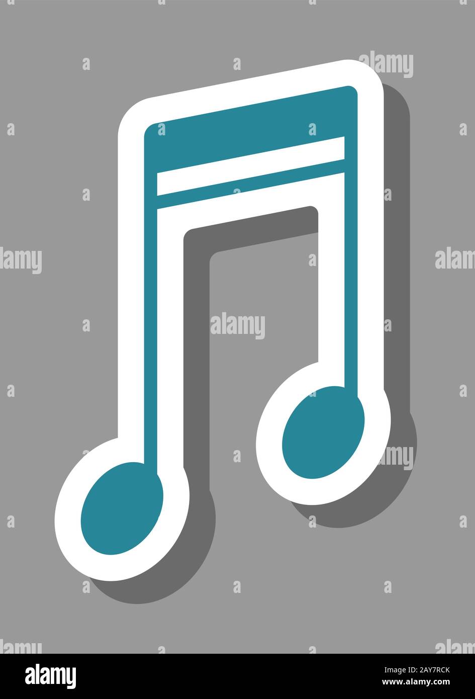 Icona della nota musicale che simboleggia la melodia e il suono. Tutti gli oggetti, le ombre e lo sfondo sono in livelli diversi. Illustrazione Vettoriale