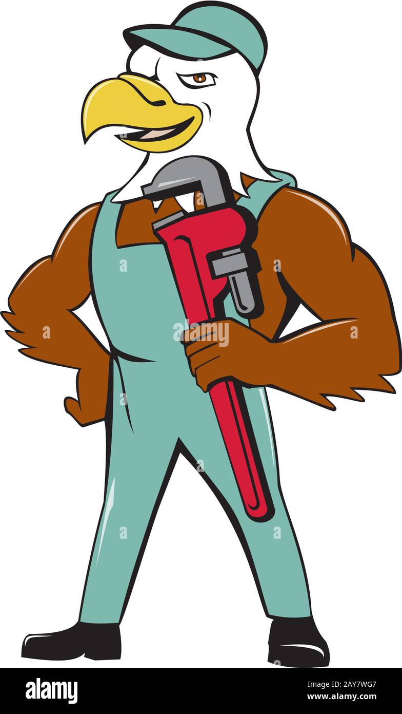 Aquila calva Plumber Monkey Wrench Cartoon Foto Stock