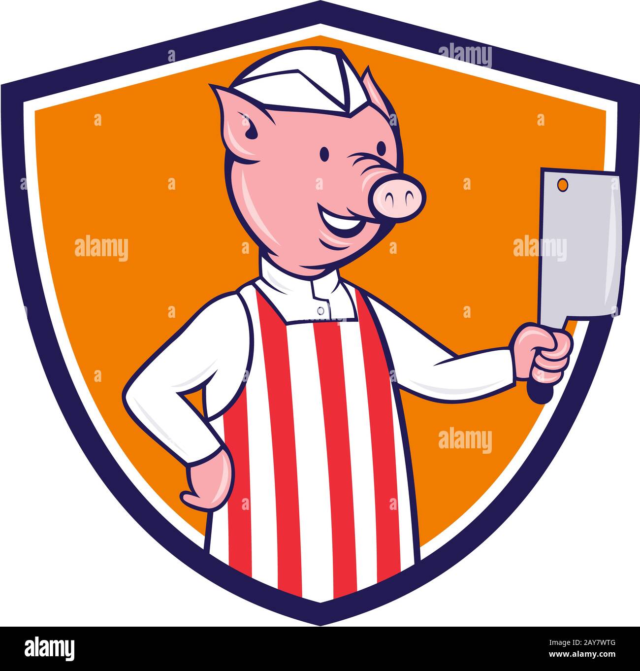 Macellaio azienda suinicola mannaia carne Crest Cartoon Foto Stock