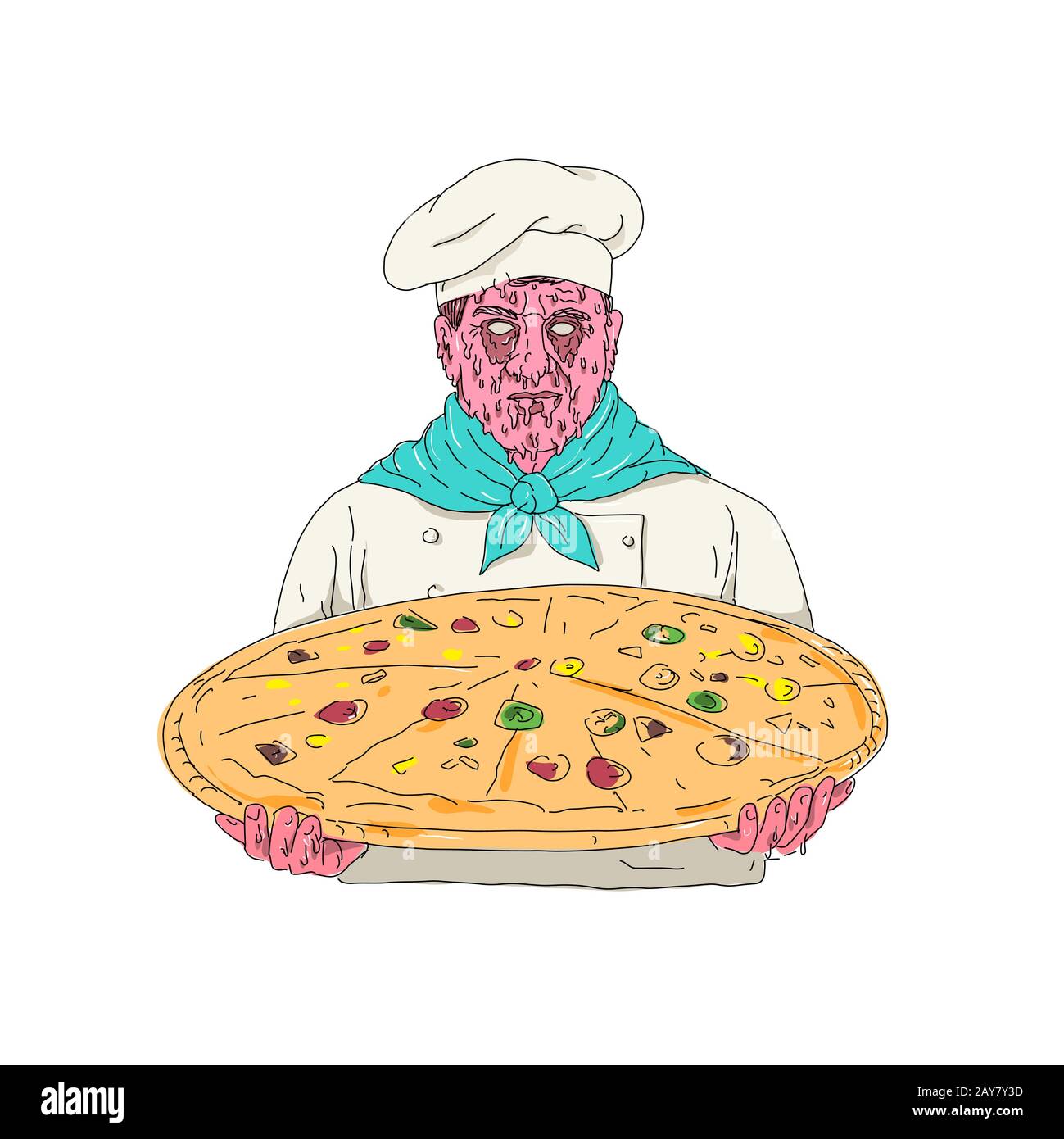 Lo Chef Zombie Holding Pizza Grime arte Foto Stock