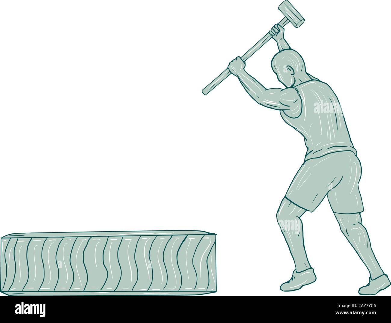 Atleta Fitness mazza colpisce il disegno del pneumatico Foto Stock