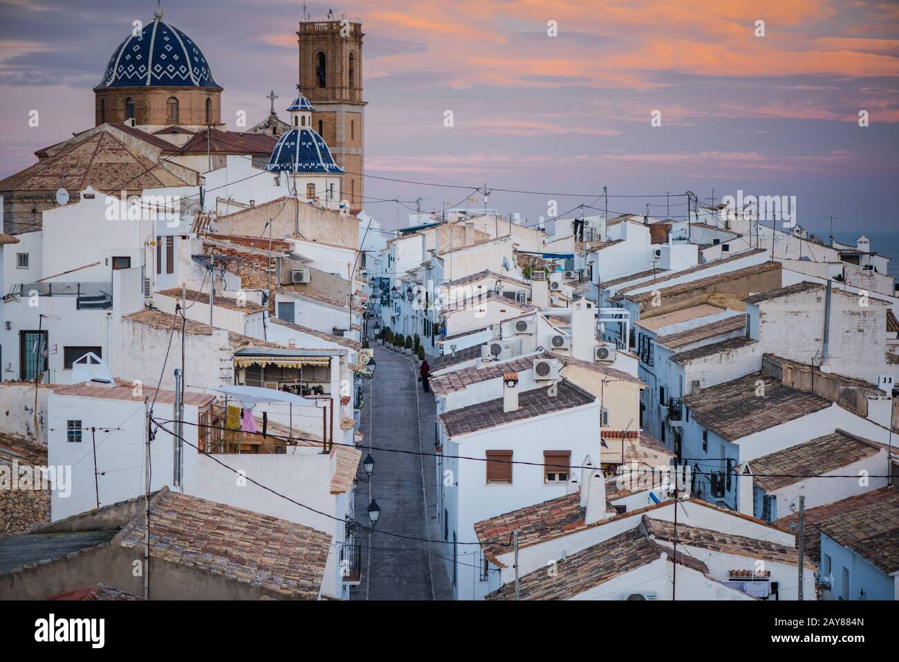 Vista panoramica sul villaggio di Altea in Costa Blanca, Spagna Foto Stock